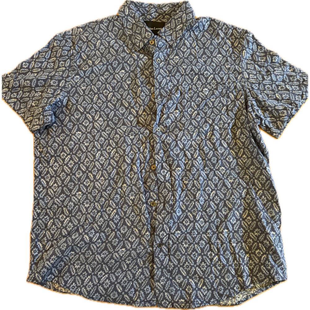 Christian Lacroix‎ Mens Button-Up Shirt Size L Blue Floral Geometric Print